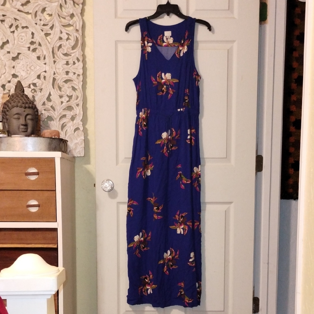 A New Day Tropical Floral Sleeveless Blue Maxi Dress